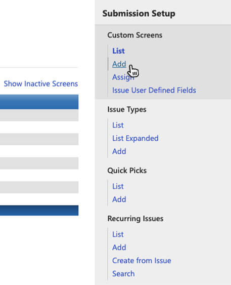 Add Custom Screen link inside the Context Menu