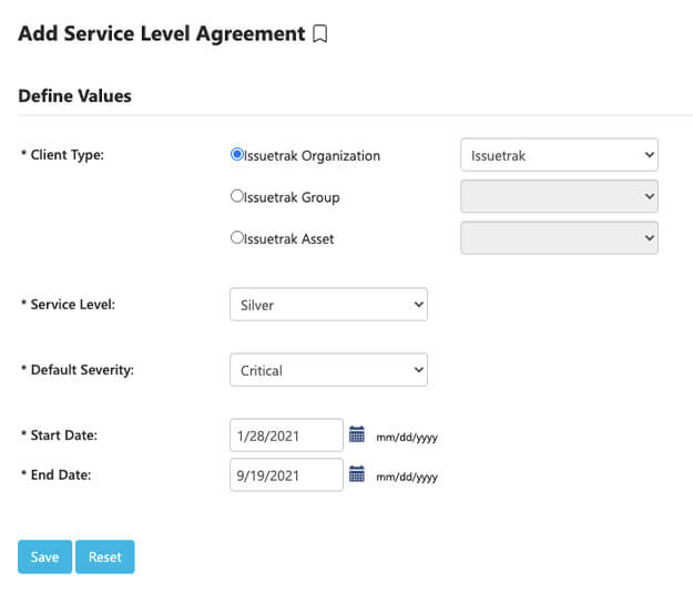 Add a Service Level Agreement settings