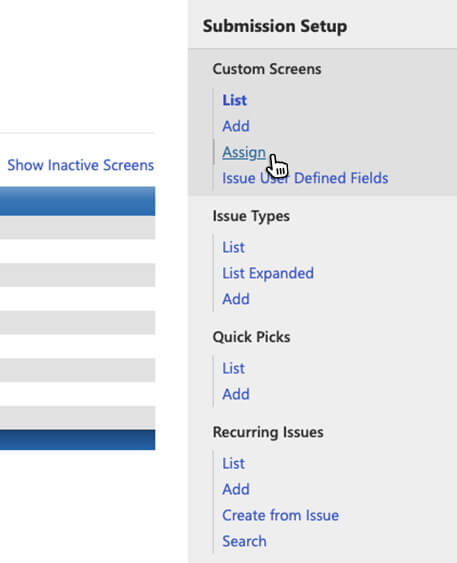 Assign Custom Screen link inside the Context Menu