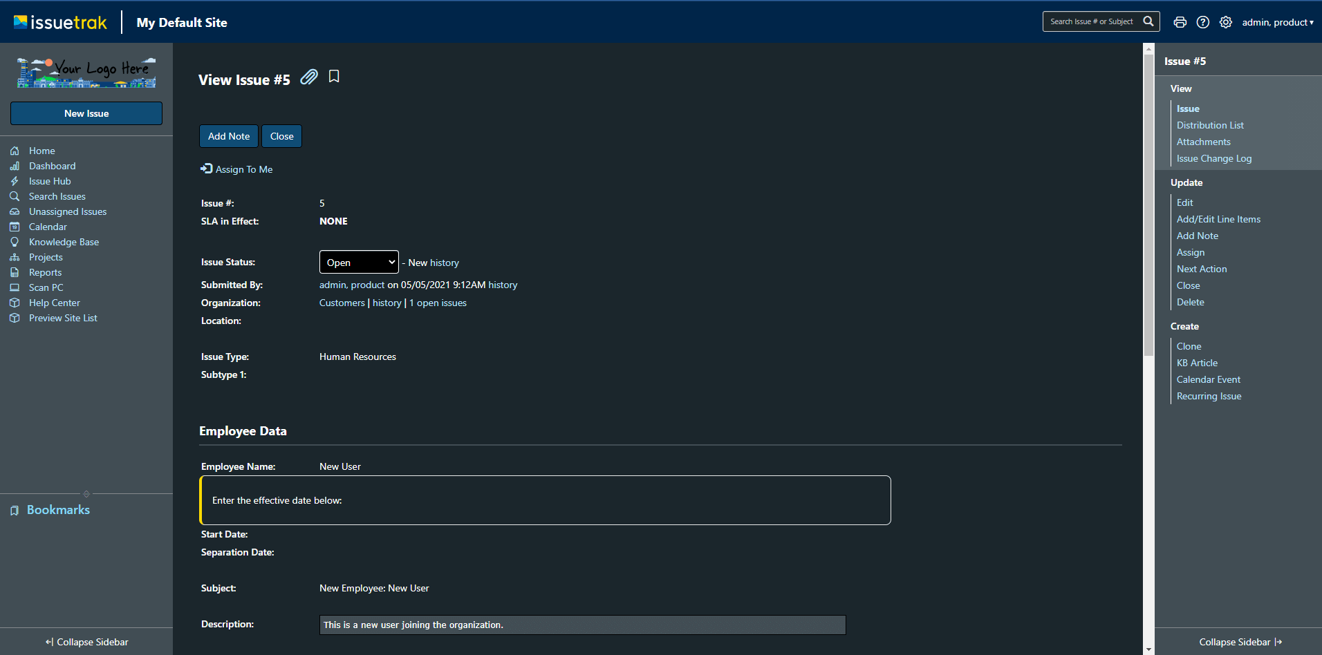 Issuetrak Dark Mode View Issue Screenshot