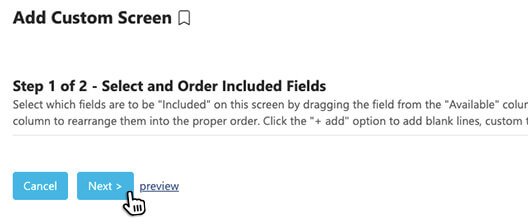 Next Button on Add New Custom Screen