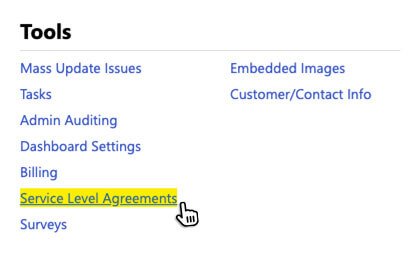 Service Level Agreements link in Issuetrak Settings Menu