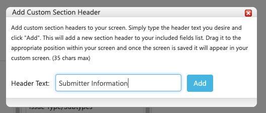 Add Section Header Field on Add New Custom Screen