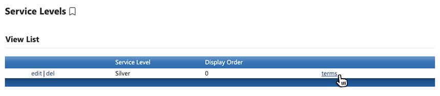 Terms link on Service Level Page
