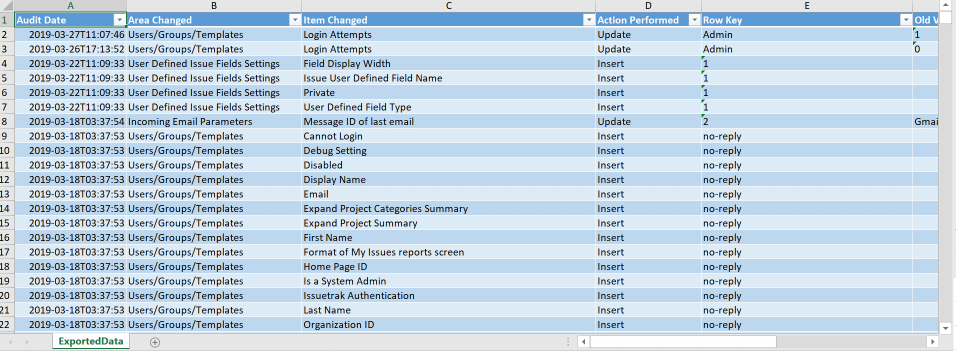 Audit filtering options