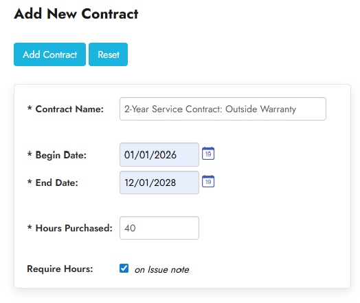 Add New Service Contract
