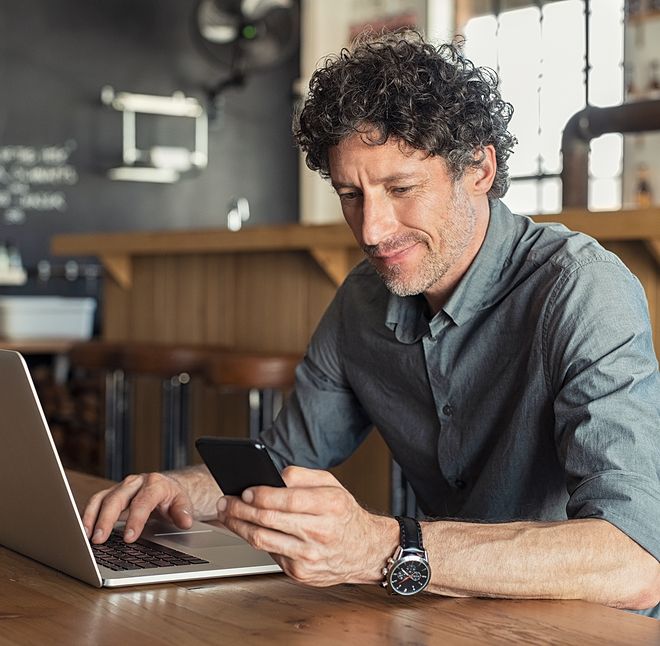 man working mobile phone