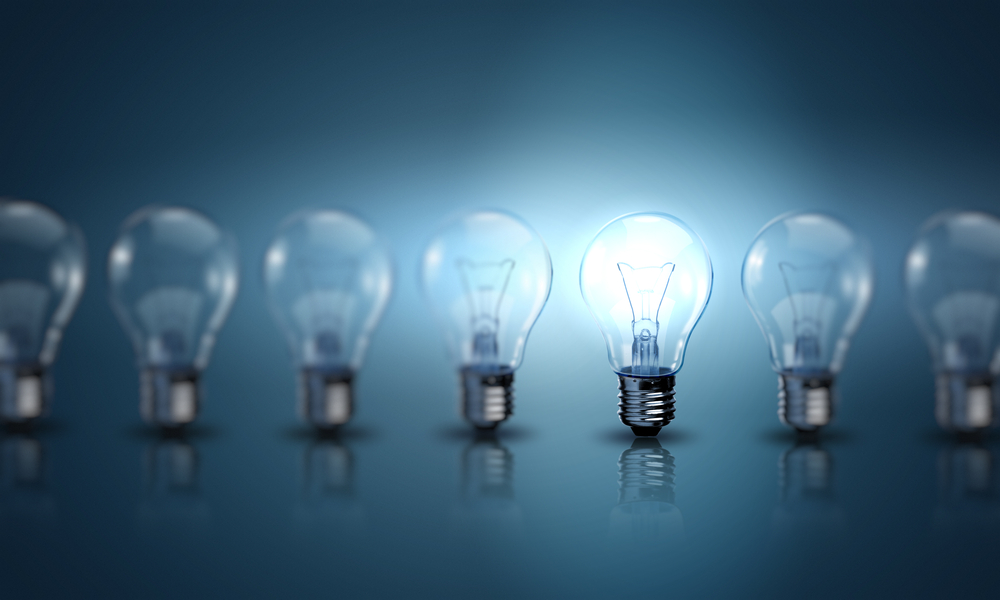Light bulb lamps on a blue background