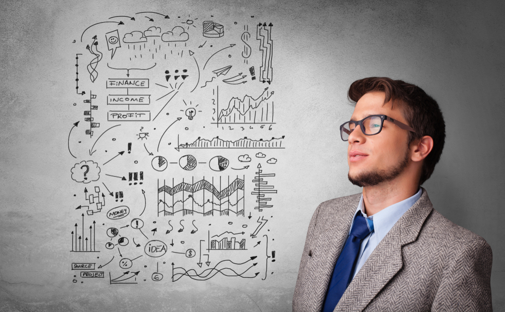 Young person thinking with office problems concept